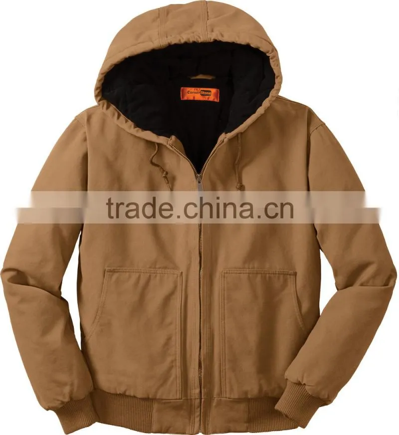 Mens Washed Duck Cloth Insulated Hooded Work Jacket