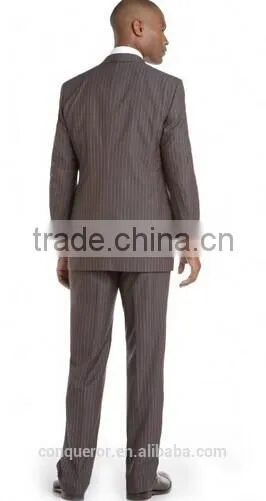 Brown And Blue Pinstriped Wool Three Piece Suit (SHT1108)