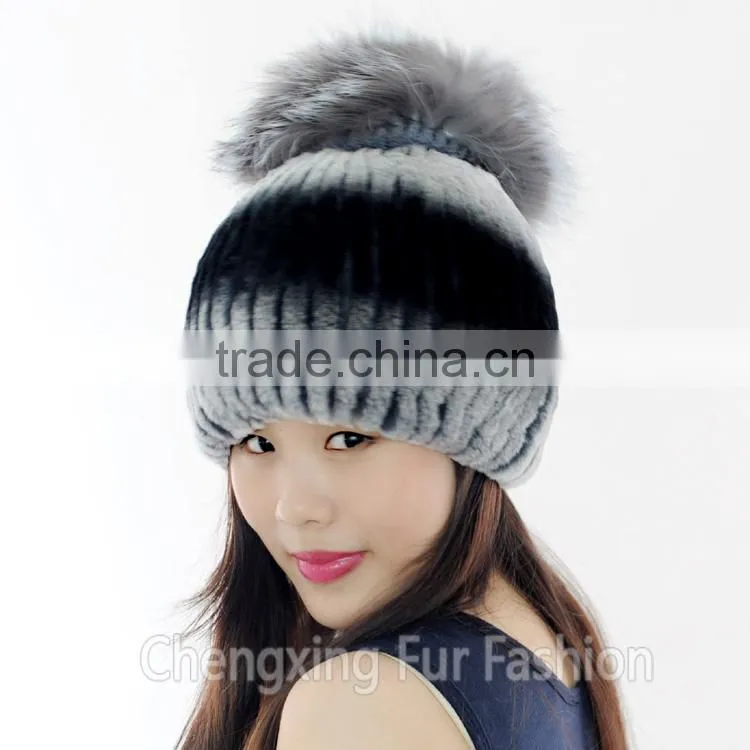 CX-C-02F Lovely Custom Beanie Hat Fashion Handmade Rex Rabbit Fur Hat