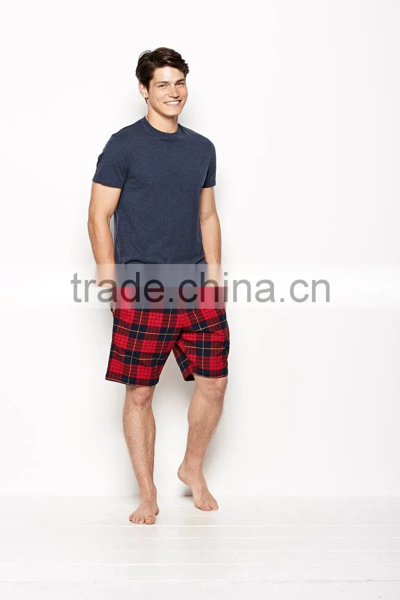 Short sleeves blank tops and checked pants pyjamas men