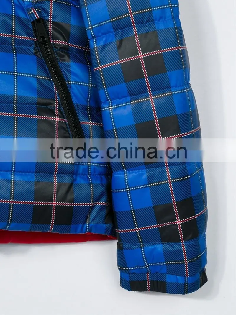 Customed Red and Blue Reversible Windproof Feather Down Puffer Jacket