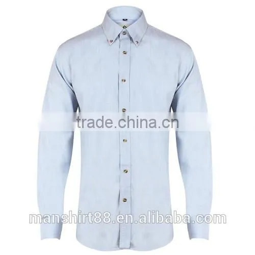 light blue /navy blue button downs slim fit denim men shirt