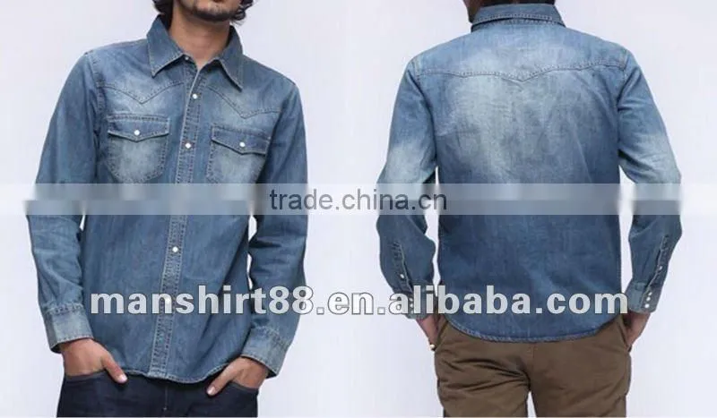 trendy style long sleeve brand denim shirts for men