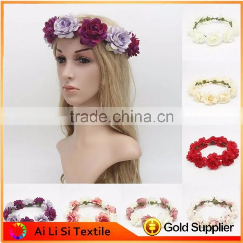 Colorful Flower Rose Ribbon Half Crown Headband Princess Crown Headband