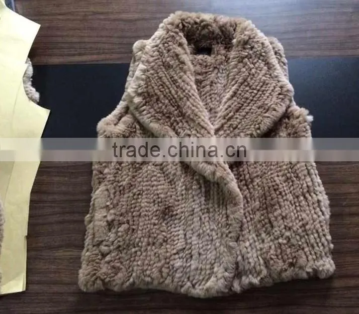 YR779 Top Quality Fur Waistcoat Genuine Rex Rabbit Hand knit Fur Gilet