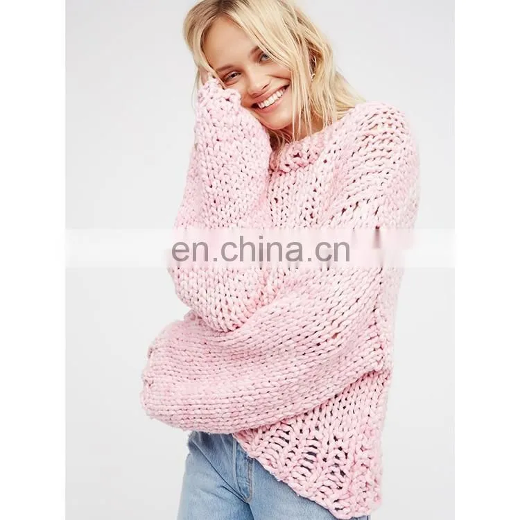 Womens Handmade Crew Neck Pullover Loose Oversized Kintted Sweater