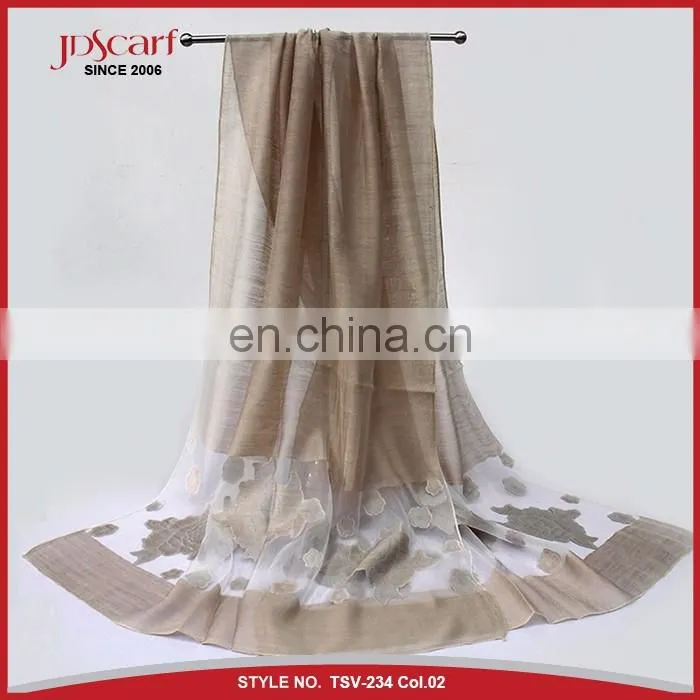 Latest design great quality silk and wool feeling muslim lace scarf fashionable scarf