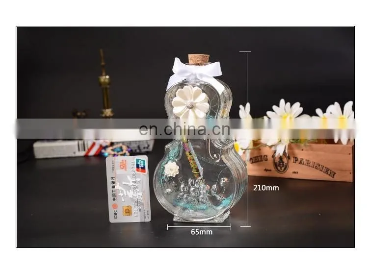 glass wishing bottle cork with flower bow knot creative violin shaped wishing bottle