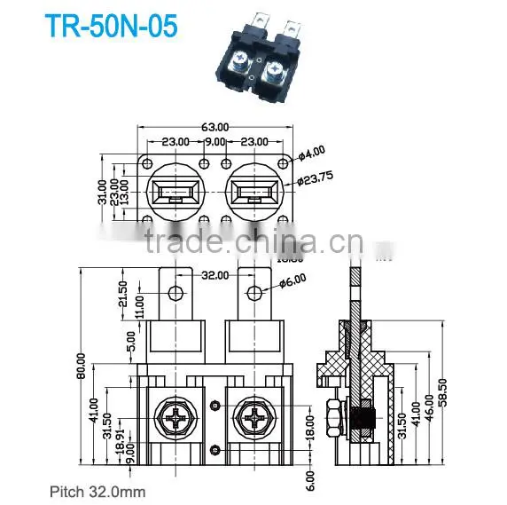 Pitch 32.00mm 600V 160A High Current Through Panel Terminal Block