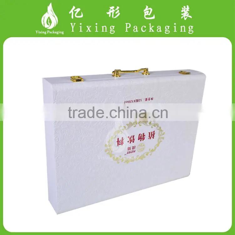 YIXING luxury white PU leather packaging box with metal handle