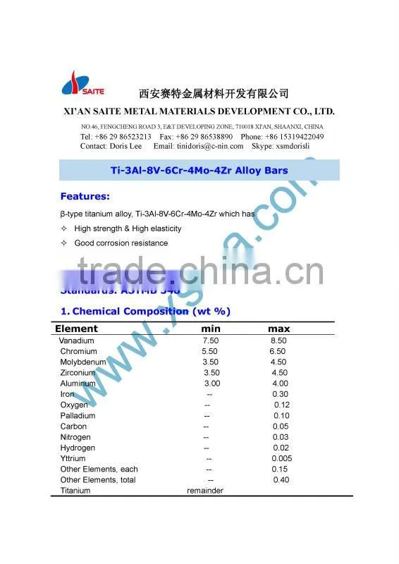 Cold draw GR.19 (Ti-3Al-8V-6Cr-4Mo-4Zr) beta titanium bar