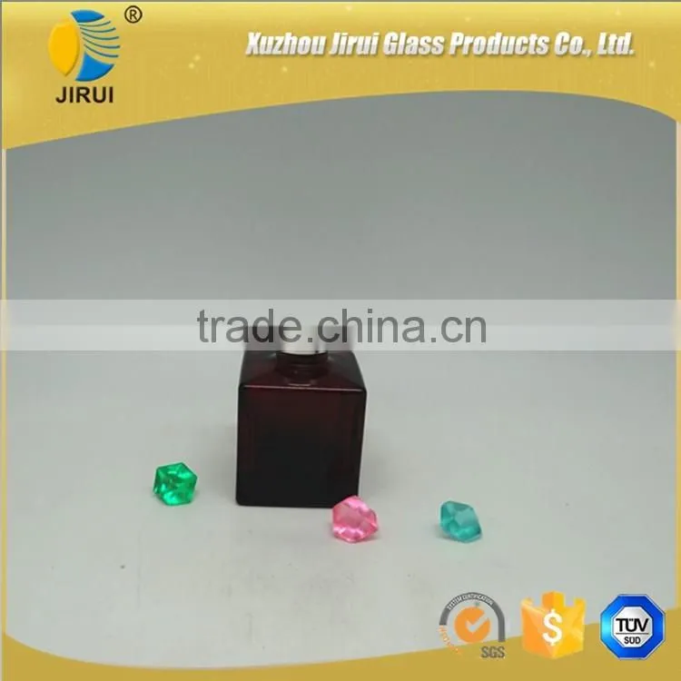 100ml red square glass reed diffuser bottle with silver cap