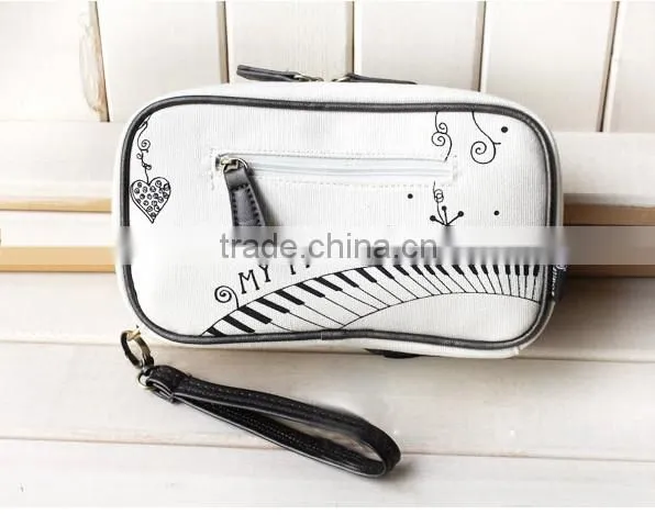 Practical colorful flower printing canvas cosmetic bag with pu zipper head