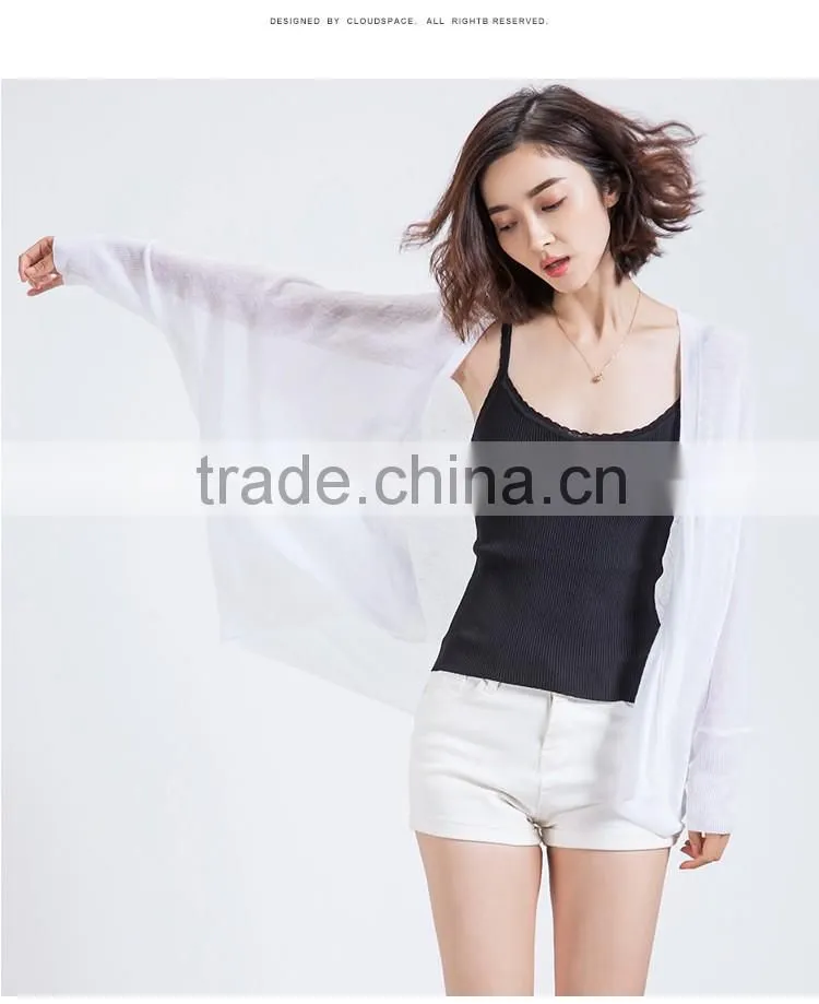 Summer Korean style slim looking bat sleeve linen sweater cardigan air conditioning sunscreen flax shirt for women