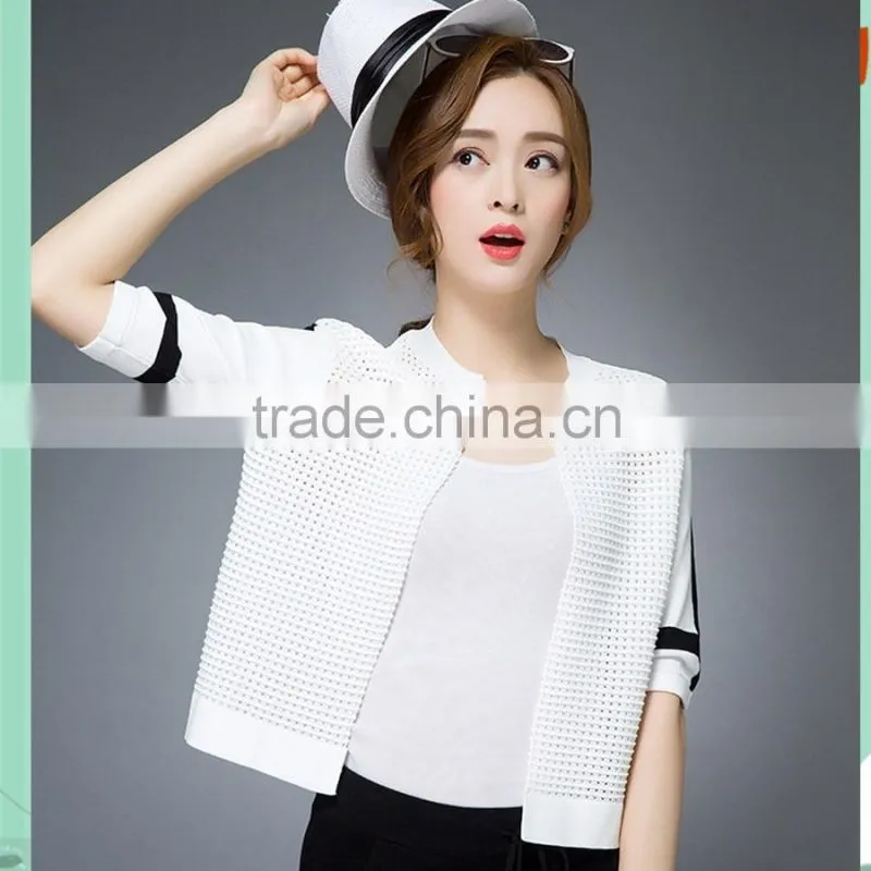 OEM Summer new round neck short sleeve knit cardigan paragraph Korean Fashion Slim linen jacket