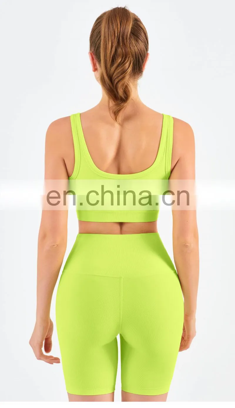Wholesale Ribbed Covered Sports Bra High Impact Women Fitness Yoga Bra Side Gather