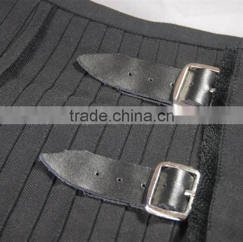 Solid Black Scottish Tartan 6 Yard Kilt Three Buckle With Leather