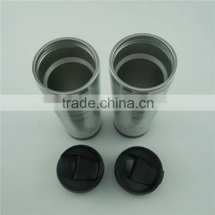 fashion design double wall steal inner PS outer travel mug with paper insert
