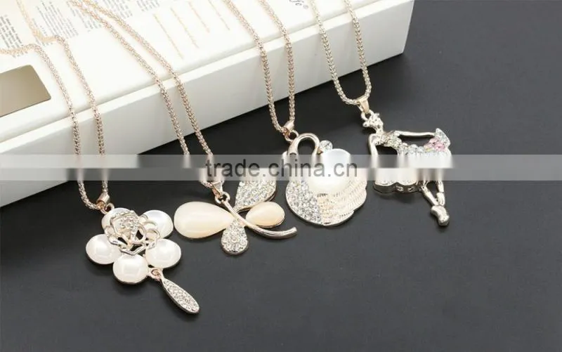 Fashion rhinestone long clothing accessories women's Opal pendants Joker personality sweater chain necklace