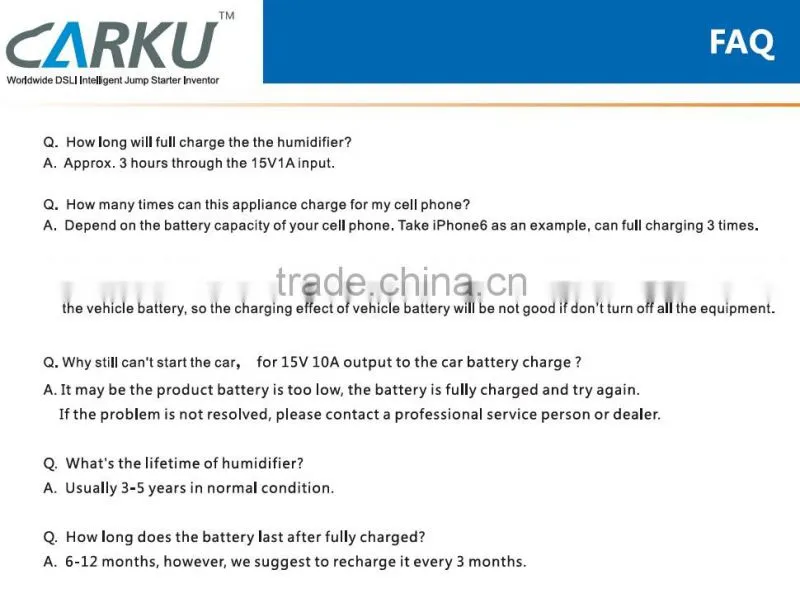 Car humidifier with car battery charging function Carku brand multifunction jump starter