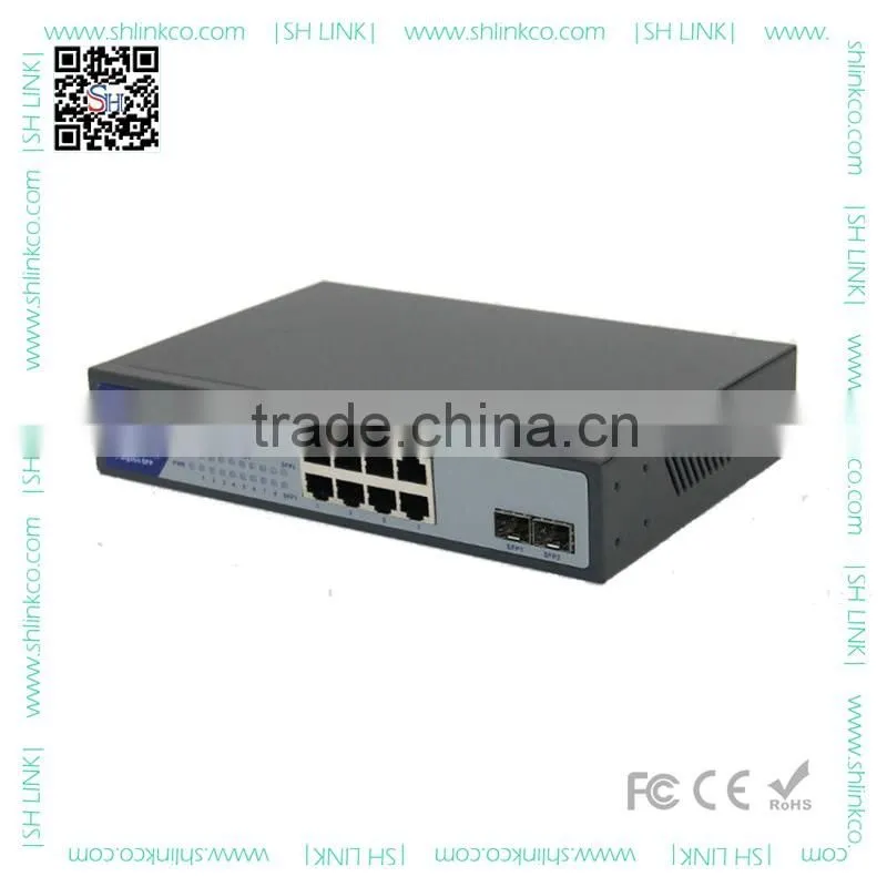CCTV manufacture unmanaged 2 port SFP to 8 port RJ45 10/100/1000M ethernet fiber optic switch