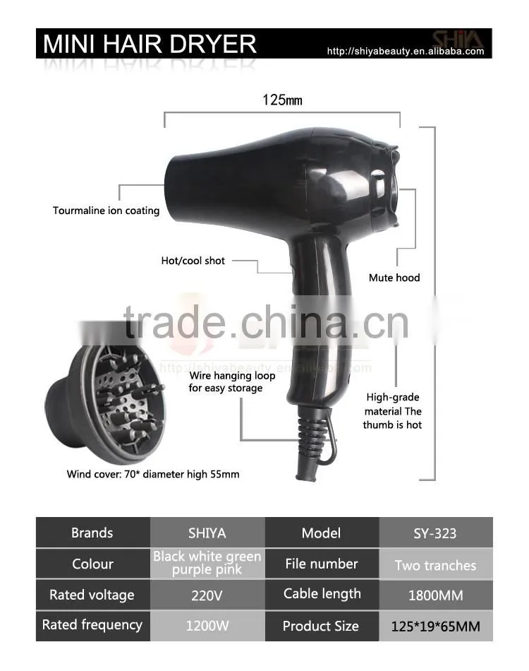 Quiet travel size usb hotel mini hair dryer with diffuser comb blow dryer for car