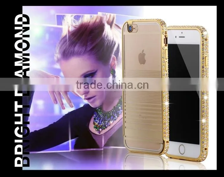 2015 New Design Pc Cover Phone Case With Diamond Metal Bumper