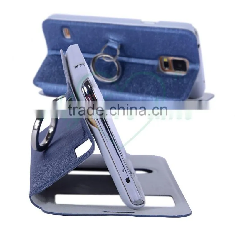Newest Smart Phone Leather Wallet Case for Samsung Galaxy S5 with Special Ring