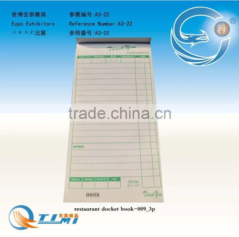 restaurant docket book(large table order book),take away docket book,