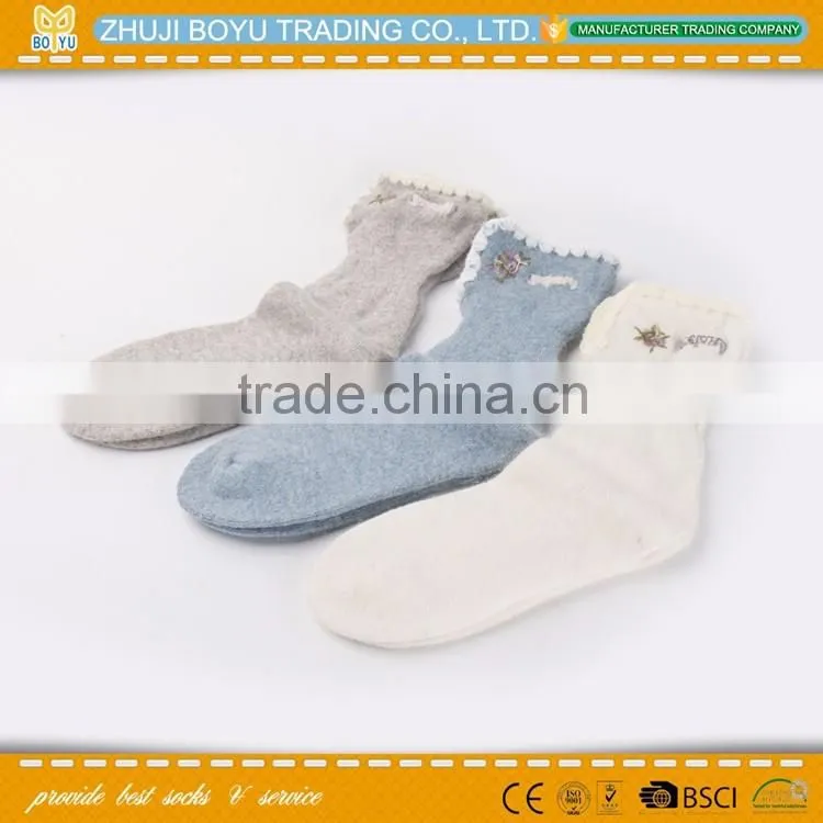 BY-161201 Angora material Ladies angora socsk casual socks for winter with striped pattern