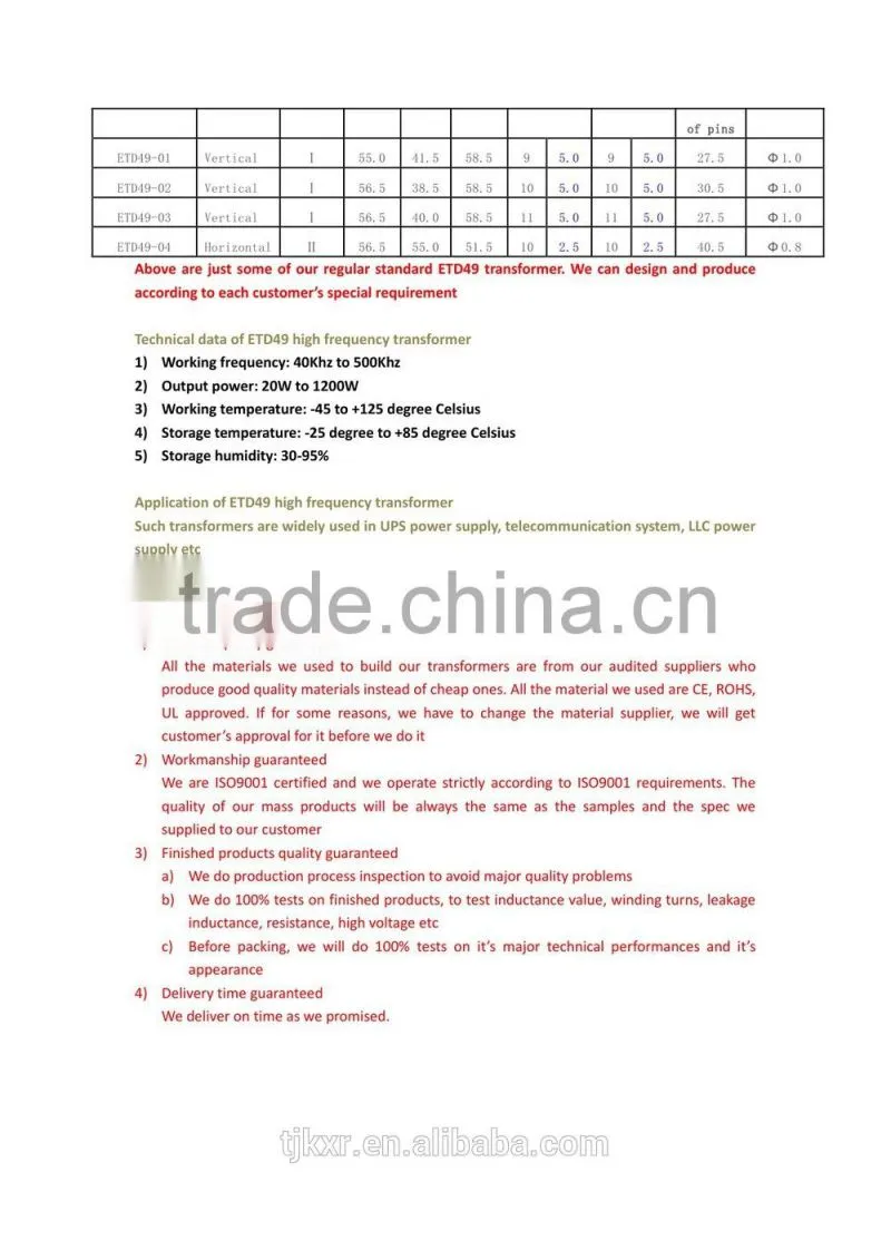 CE, ROHS approved ETD49 welding transformer design