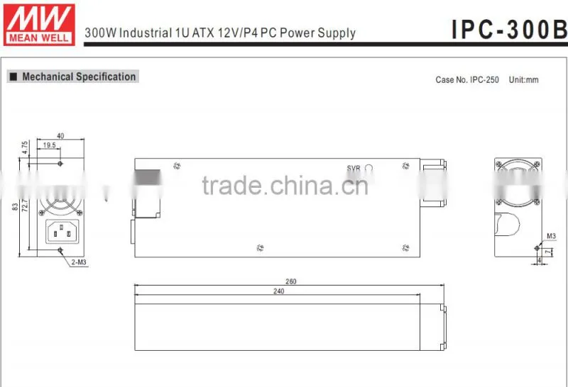 CE EMC UL approved meanwell ipc-300b 300w 1u p4 computer power supply atx