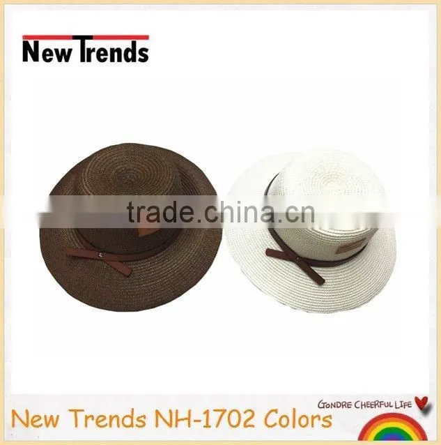 Funny two colors patch work straw bucket hat