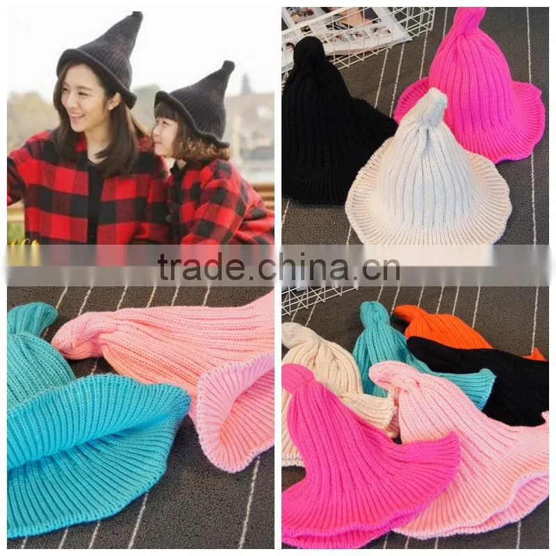 South Korea knitted Candy color pointed cap Warm thickening couples hat