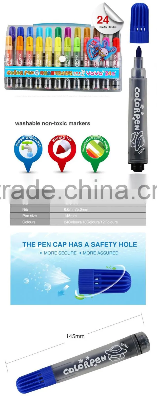 Factory price colourful water resist non-toxic water color pen