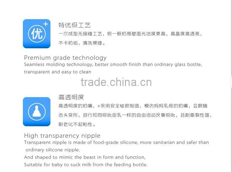high temperature baby glass milk bottle/nurser