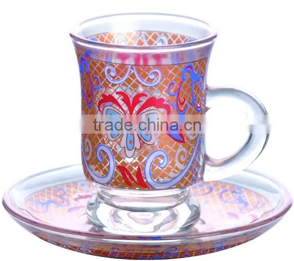 Customized glass coffee cup and saucer set