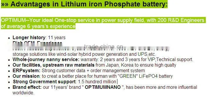 Elite qualtiy long time duration LiFePo4 battery pack 36V/10Ah for E-bike