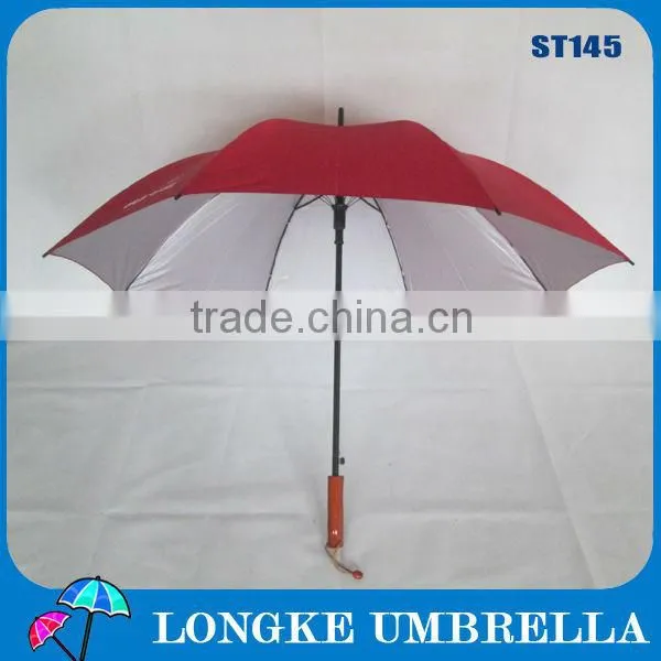 high quality golf wood fiberglass shaft umbrella, can print logo umbrella,UV promotional manual open umbrella