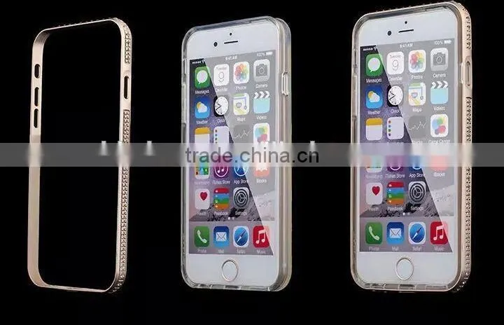 Aluminum Rhinstone Cover case diamond bumper+TPU cases cover for Samsung Galaxy S6 Edge, Diamond bumper case for Samsung S6