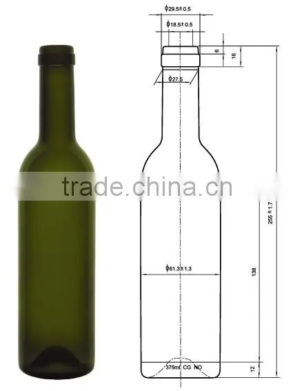 Glasslucky 2014 hot sale dark green 375ml bordeaux wine bottle