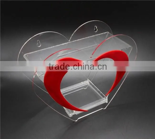 new acrylic red heart shaped money donation boxes