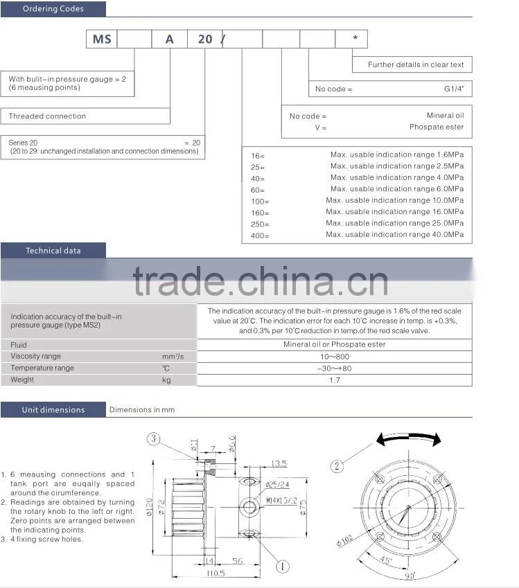 Muliti-Circuit Gauge Isolator type MS2A hydraulic