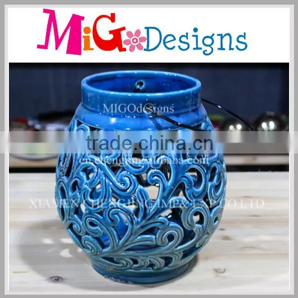 Fashionable Bird Design OEM Dolomite Ceramic Blue Candle Holder