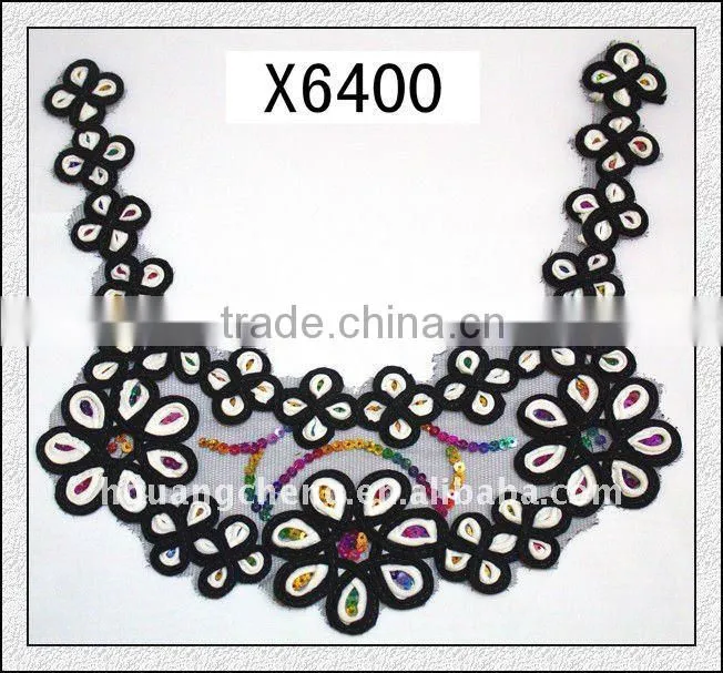 X6399/Fancy Embroidered Sequins Mesh Fabric Lace Collar for Garment