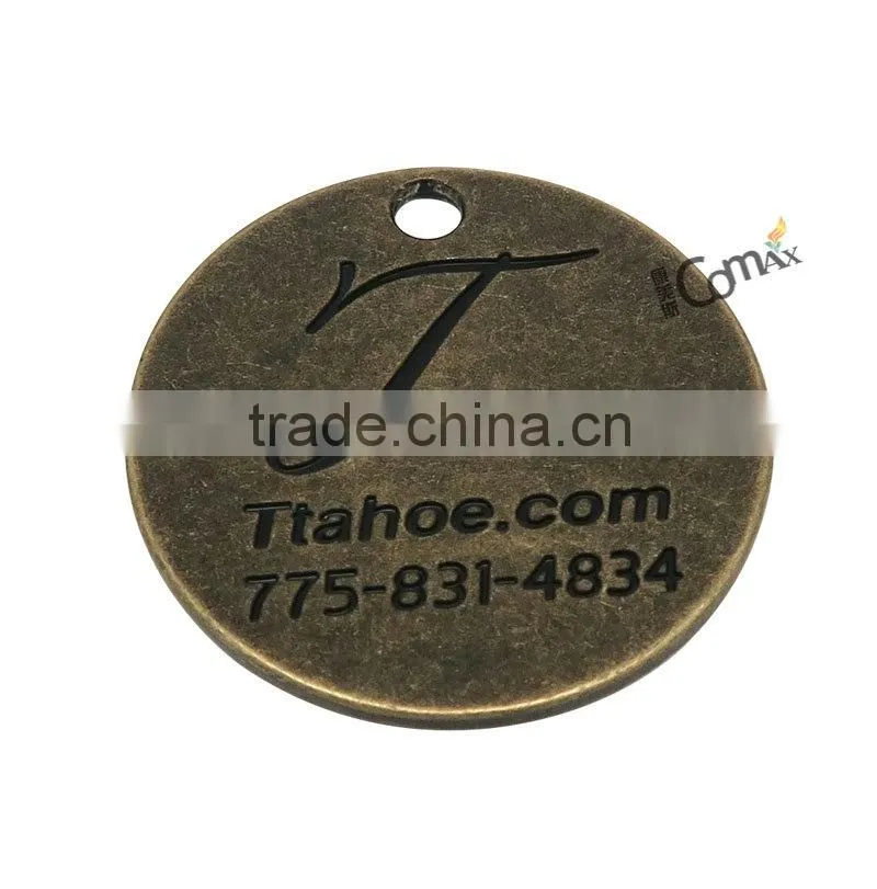 Anti brass round engraved small custom metal jewelry tags