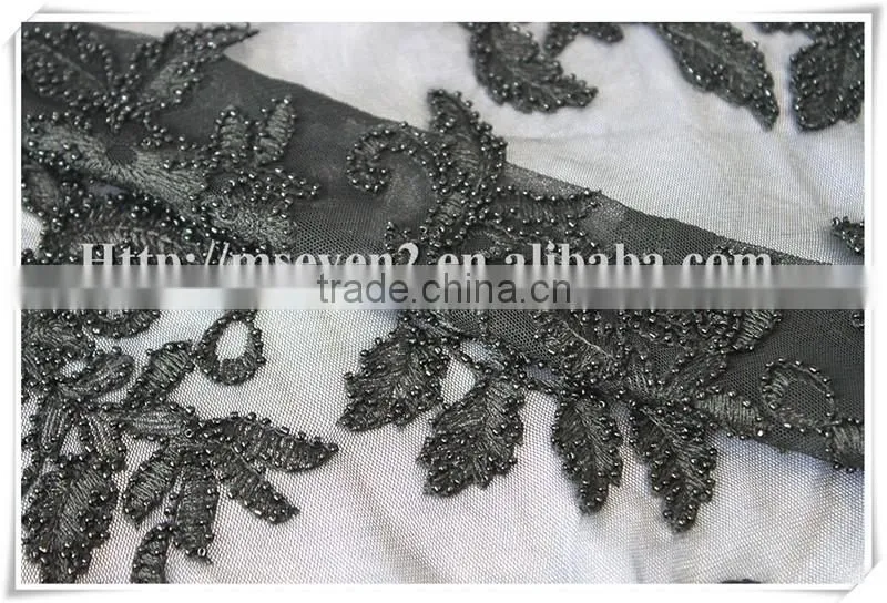 Latest modern black beads embroidery textile fabric for cloths or dress