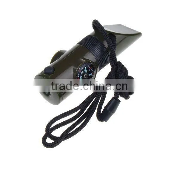7 in 1 Emergency Survival Whistle Compass Thermometer Magnifier LED Flashlight