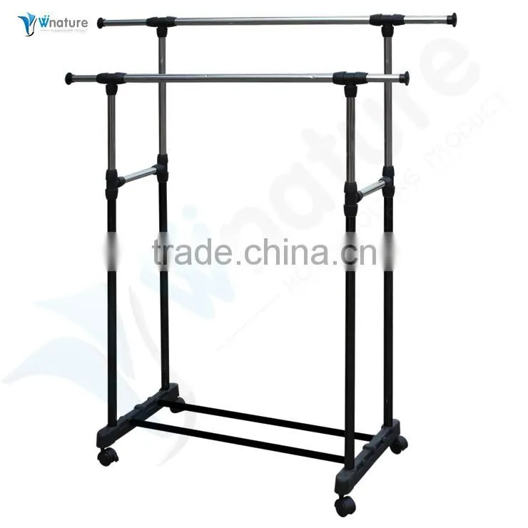 Rolling Clothes Rack Hanging Garment Bar Portable Adjustable Heavy Duty Hanger