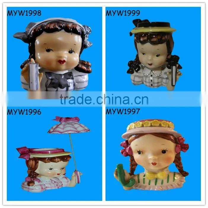 High end cartoon kid pottery porcelain Girl ceramic rose vase umbrella